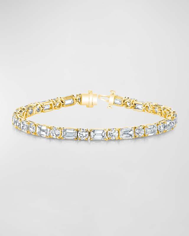 18K Gold East-West Alternating Prong-Set Diamond Bracelet, 12.60tcw, 7"L