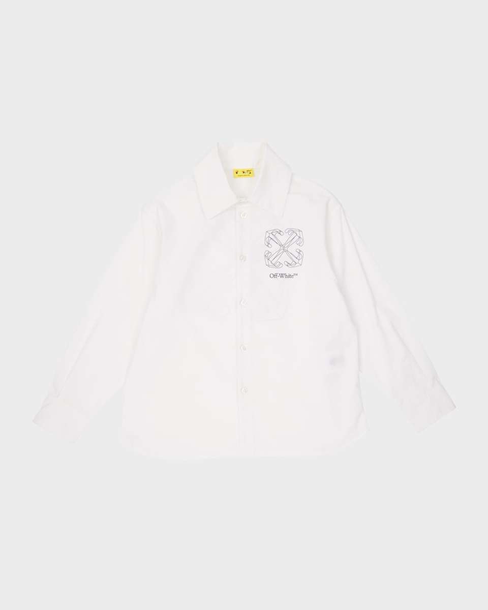Boy's Logo-Print Arrow Button Down Shirt, Size