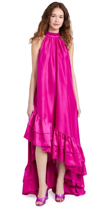 Azeeza Lucas High Neck Asymetrical Dress Magenta