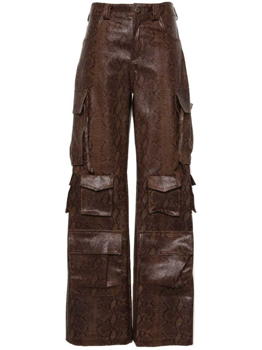 snakeskin-effect straight-leg cargo pants