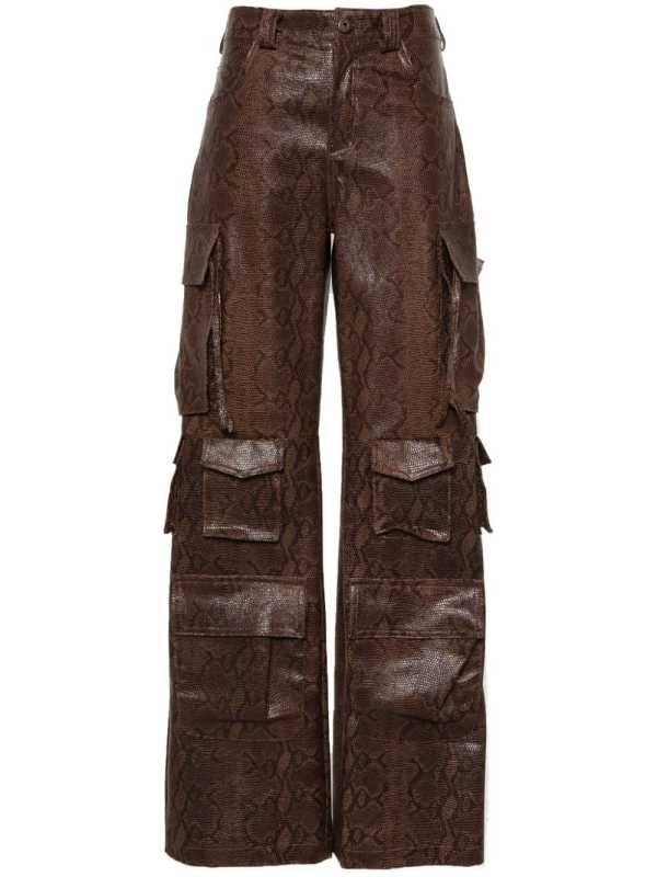snakeskin-effect straight-leg cargo pants