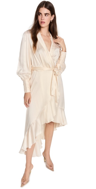 Zimmermann Silk Wrap Midi Dress Milk