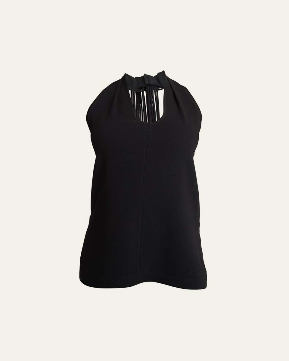 Miller Fringe-Tie Sleeveless Crepe Halter Top