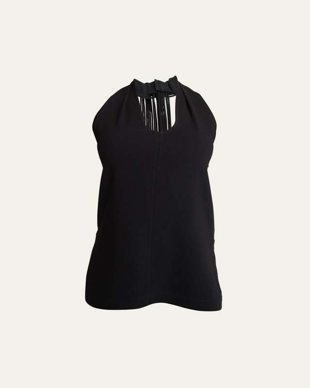 Miller Fringe-Tie Sleeveless Crepe Halter Top