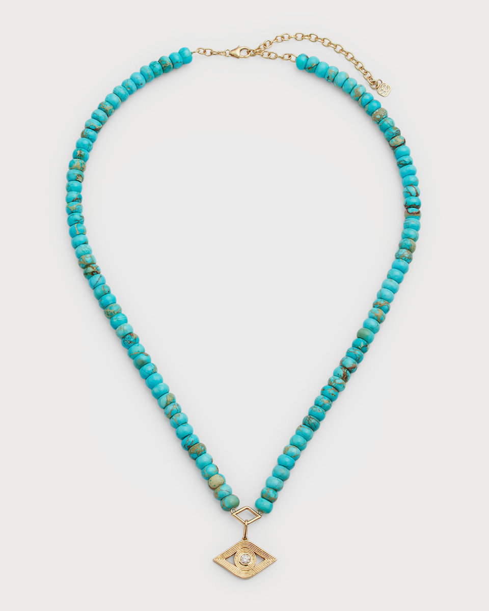 Fluted Eye Turquoise & Diamond Pendant Necklace