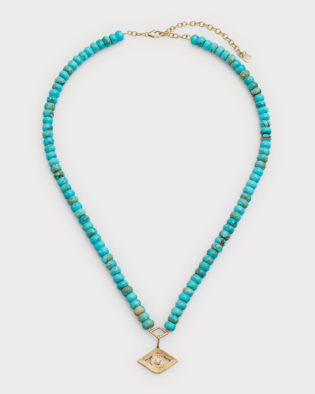 Fluted Eye Turquoise & Diamond Pendant Necklace