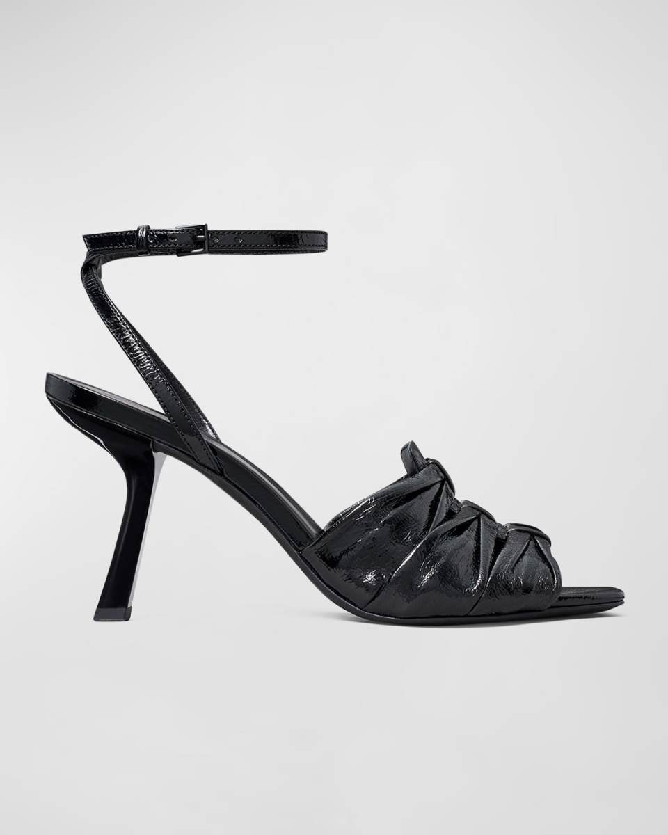 Ruched Leather Ankle-Strap Sandals