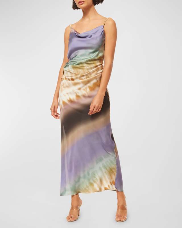 Livia Cowl-Neck Backless Printed Maxi Slip Dress