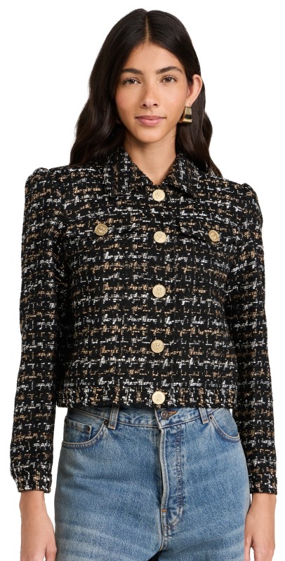 L'AGENCE Kasey Bracelet Sleeve Jacket Black/Tan Tweed