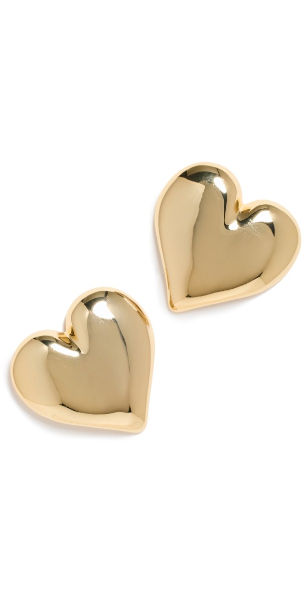 By Adina Eden Puffy Chunky Heart Stud Earrings Silver