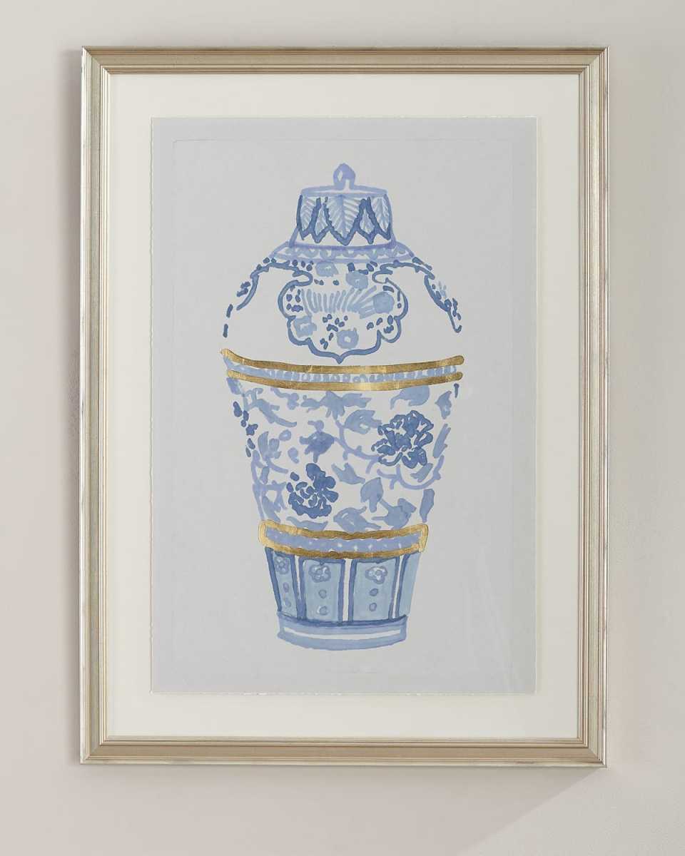 "Blue and Gold Urn IV" Giclee Wall Art
