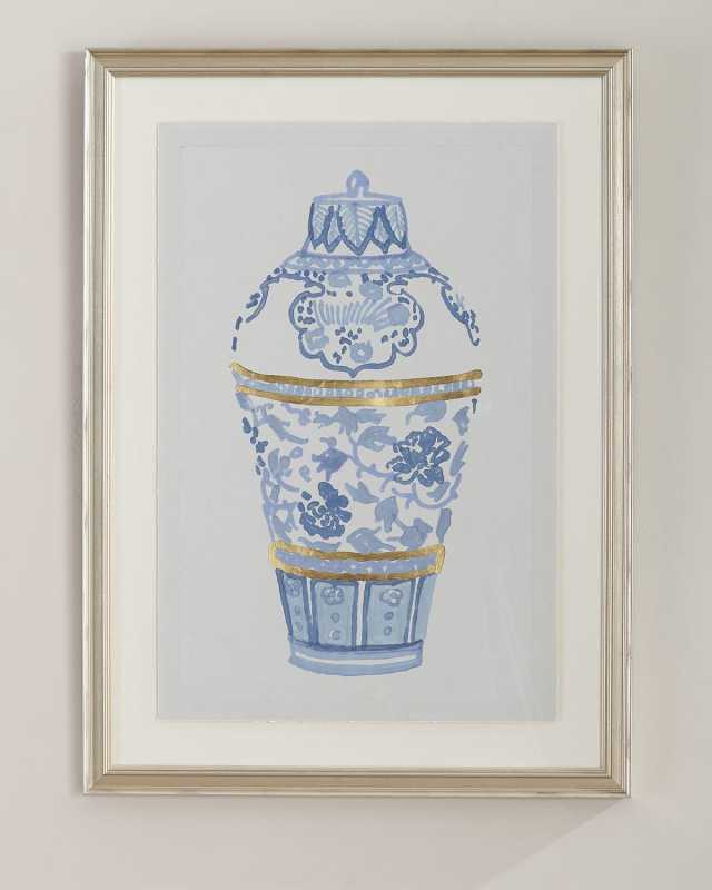 "Blue and Gold Urn IV" Giclee Wall Art