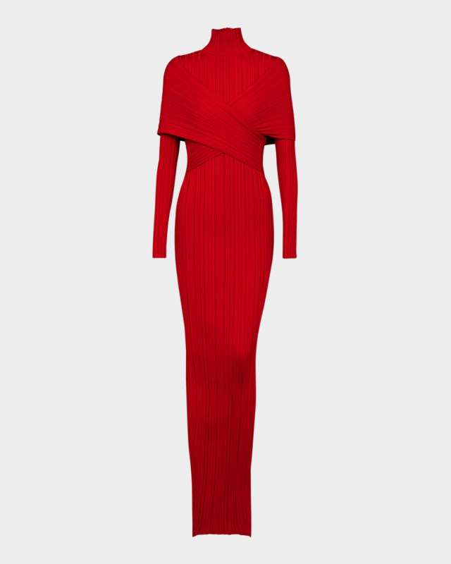 Ribbed Knit Turtleneck Bodycon Maxi Dress