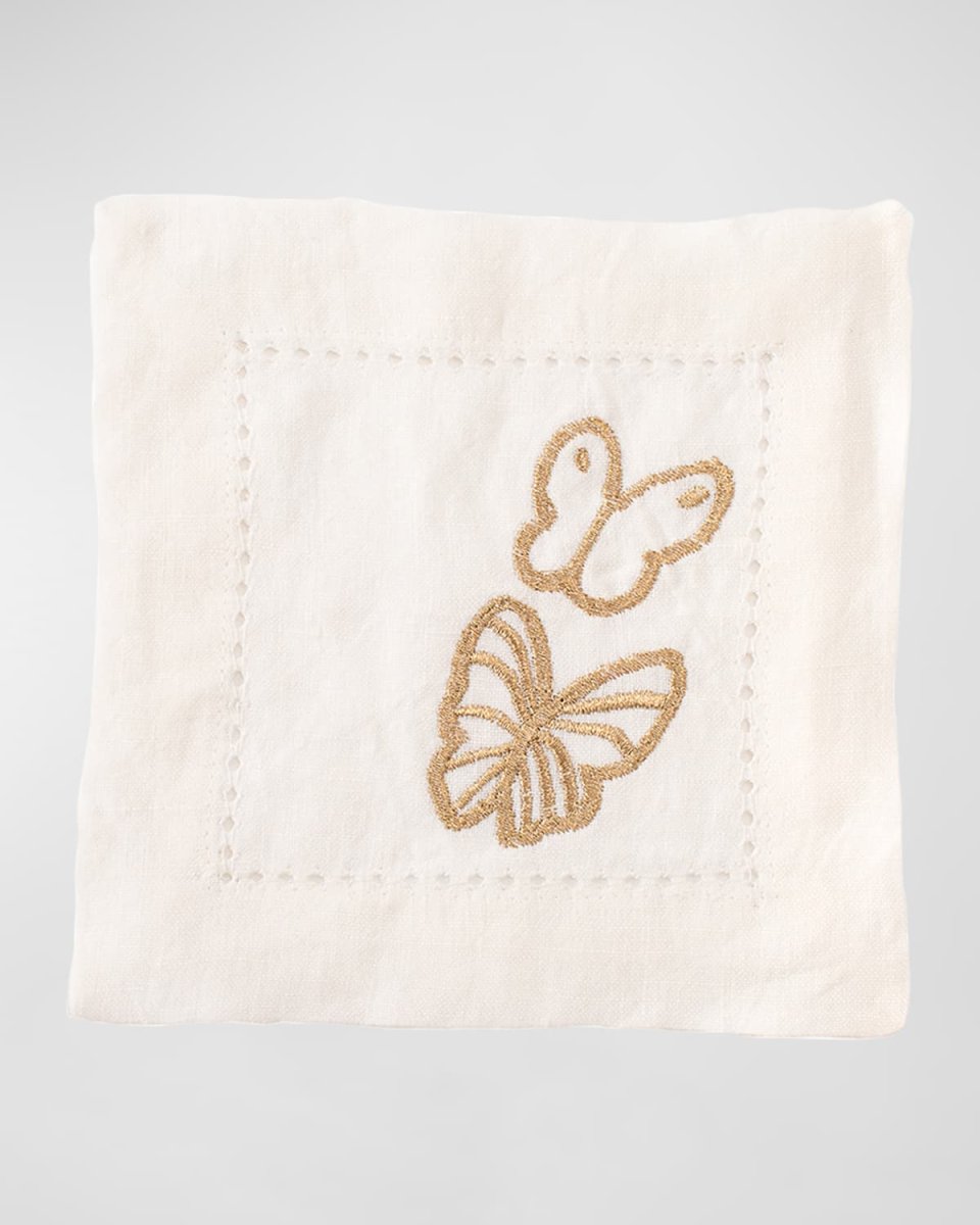 Painted Butterfly Embroidered Linen Cocktail Napkins, Set of 6