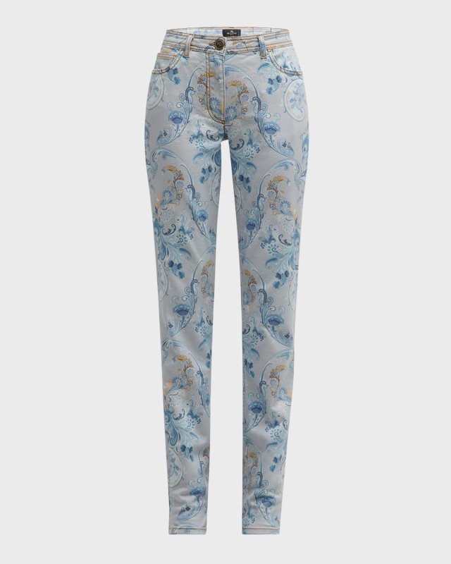 Mid-Rise Etch Paisley Skinny Jeans