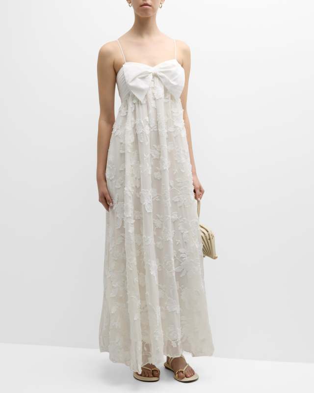 Loa Silk Applique Bow Maxi Dress