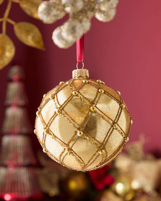 Christmas Glitter Checkered Ball Ornament
