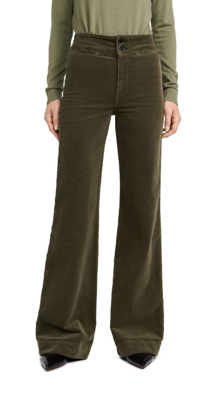 ASKK NY Brighton Wide Leg Corduroy Pants Safari Green