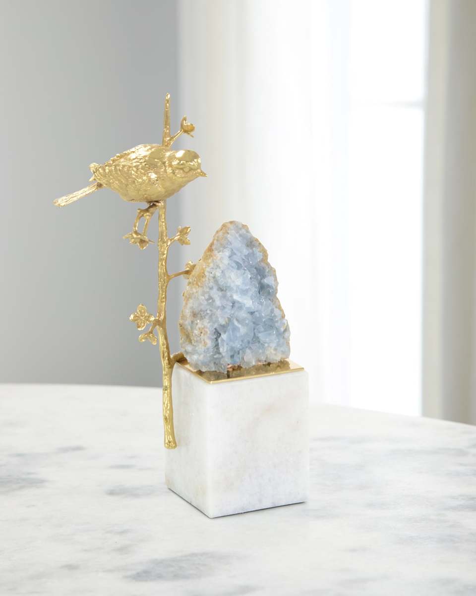 Brass Bird and Cyanite Geode Sculpture II
