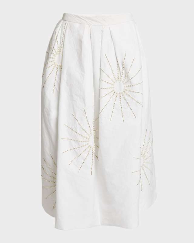 Soni Starburst Embroidered Pleated Midi Skirt