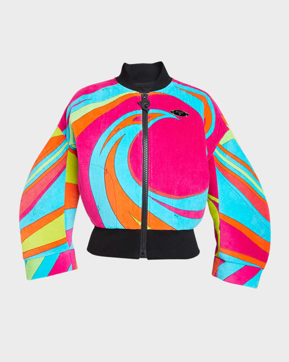 Swirl-Print Velour Bomber Jacket