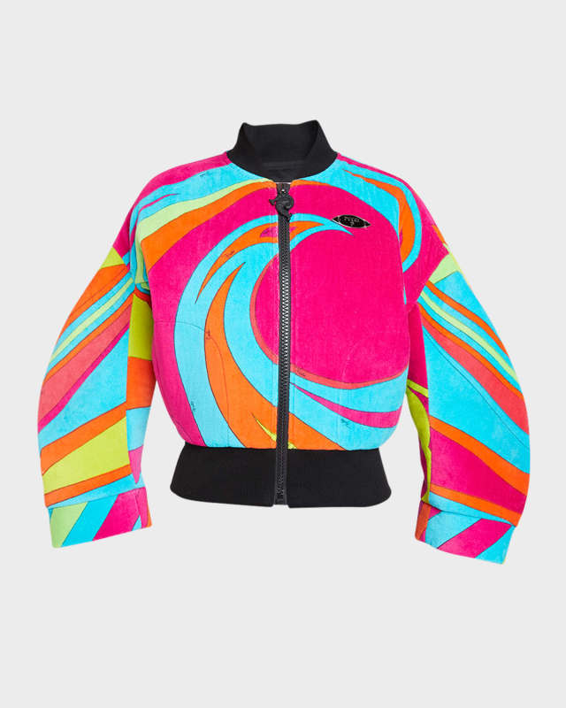 Swirl-Print Velour Bomber Jacket