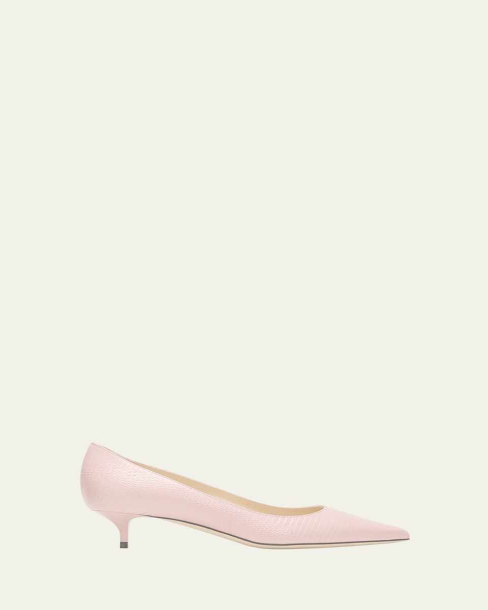 Amelia Embossed Leather Kitten-Heel Pumps