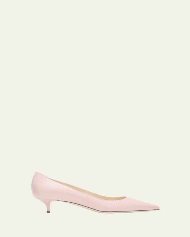 Amelia Embossed Leather Kitten-Heel Pumps