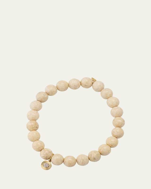 14k Cream Jasper and Fluted Brown Diamond Charm Bracelet