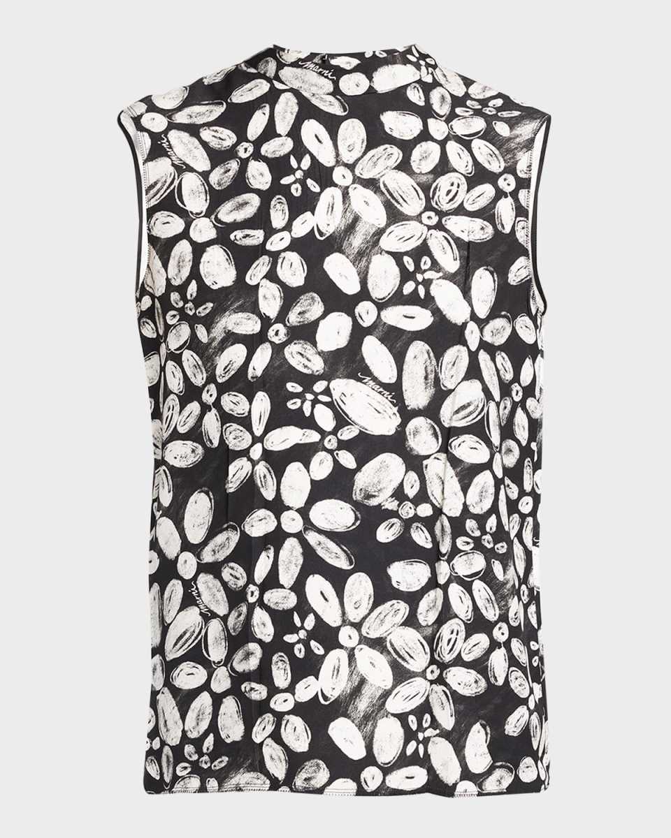 Floral Print Top With Hand-Stitched Logo Embroidery