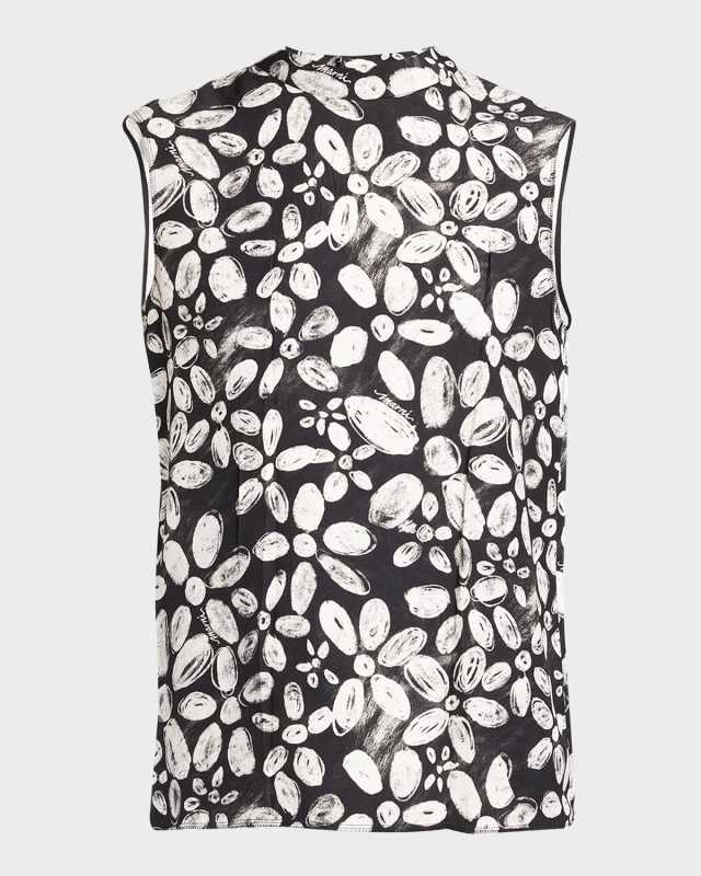 Floral Print Top With Hand-Stitched Logo Embroidery