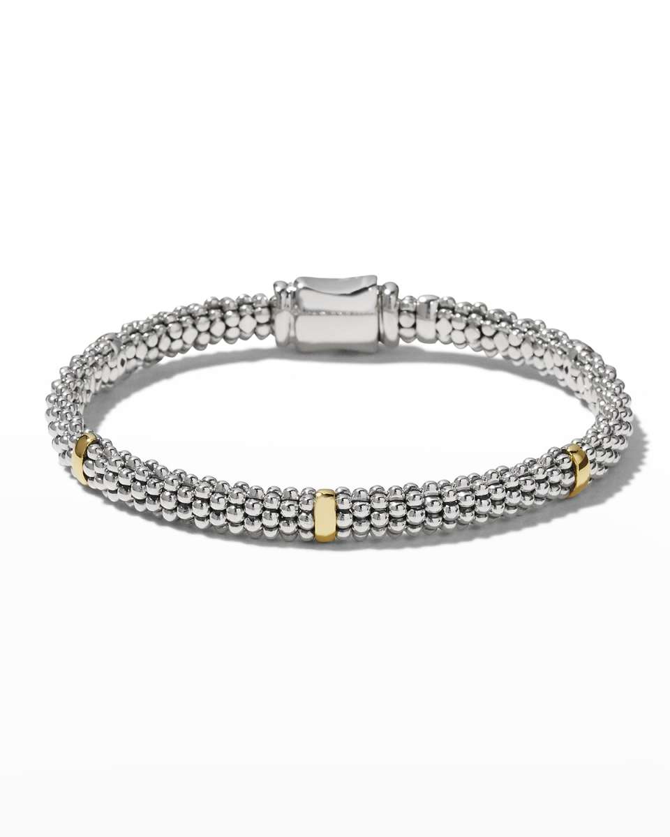 Signature Silver Caviar Bracelet with 18k Gold, 6mm