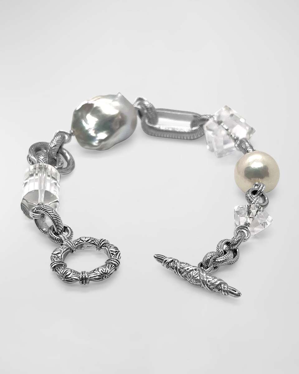 Natural Quartz and Baroque Pearl Bracelet in Sterling Silver