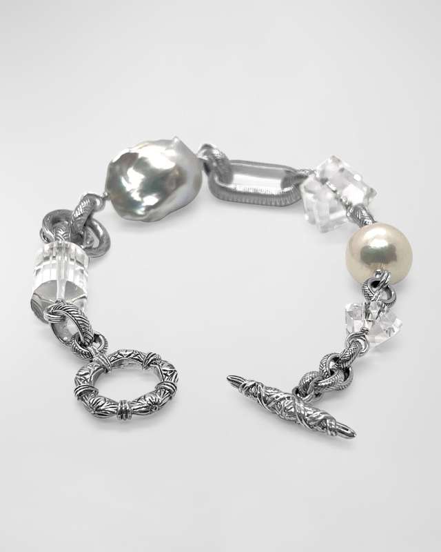 Natural Quartz and Baroque Pearl Bracelet in Sterling Silver