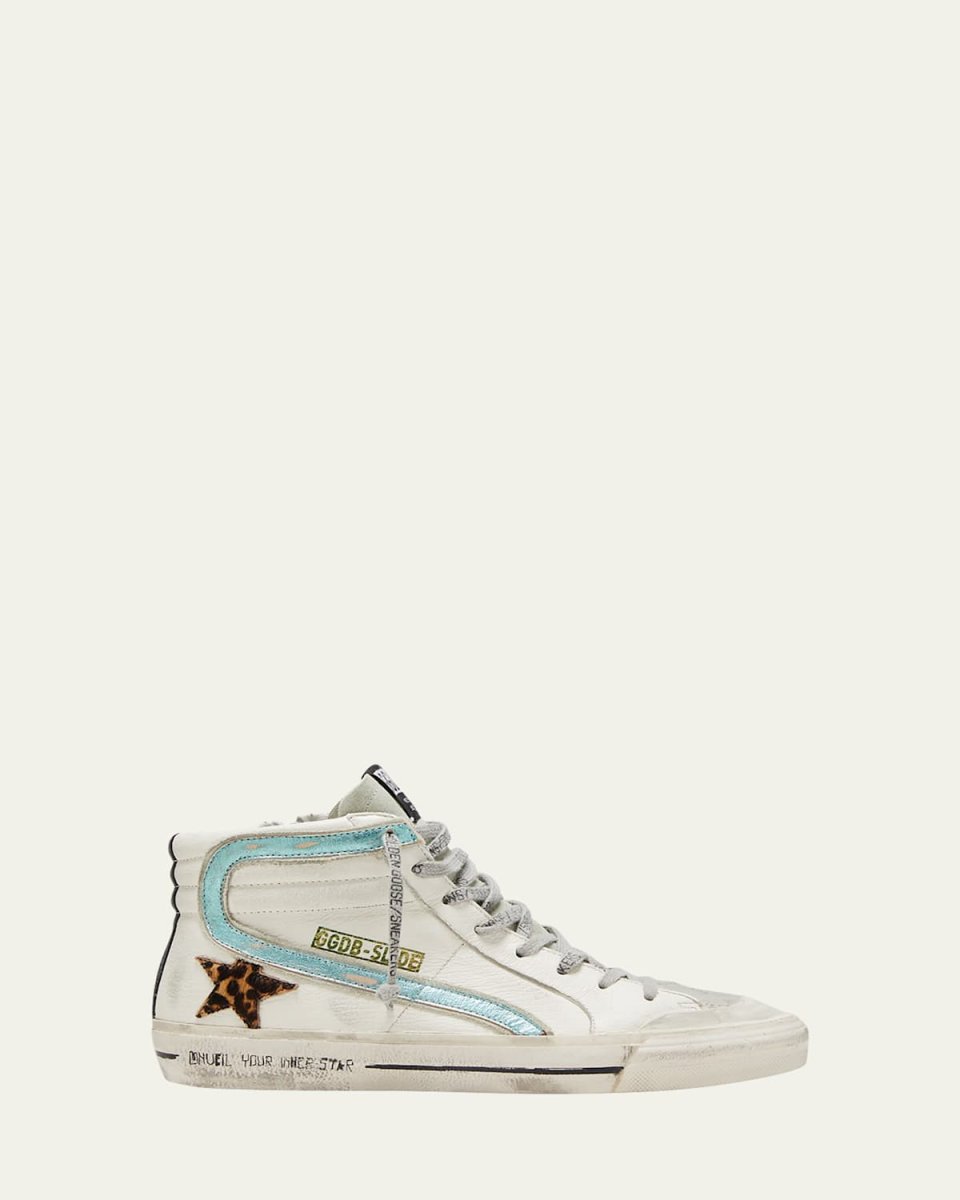 Slide Leather Leopard-Print Mid Sneakers