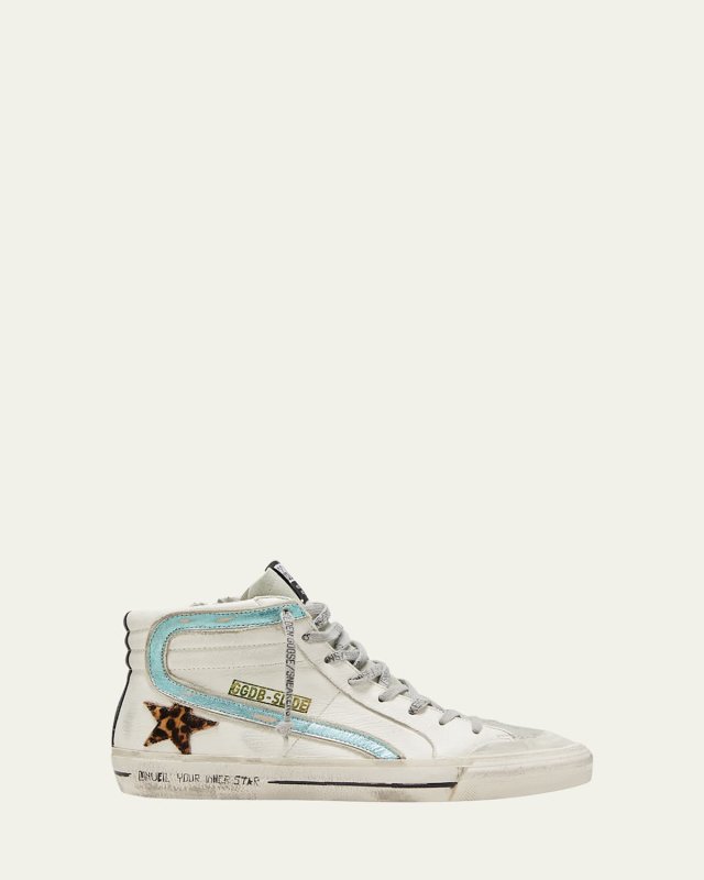 Slide Leather Leopard-Print Mid Sneakers