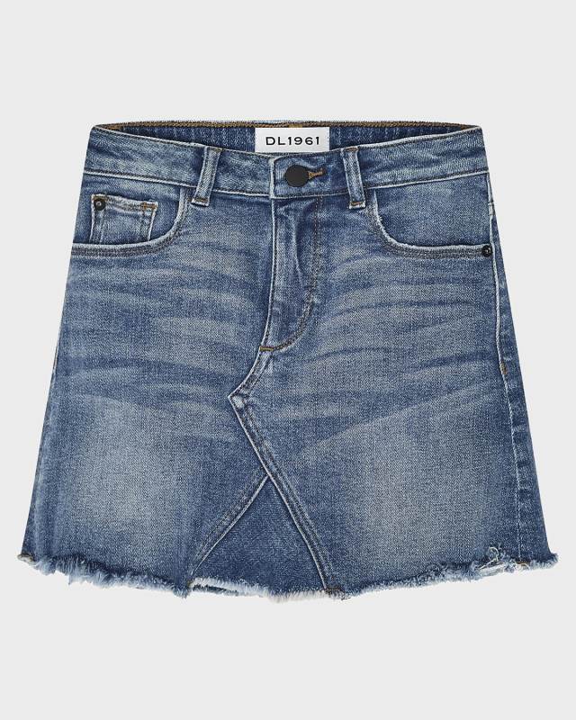 Girls' Jenny Raw-Edge Denim Mini Skirt, Size 7-16