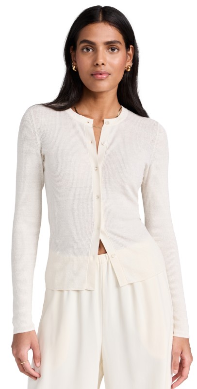 James Perse Stretch Linen Ribbed Cardigan Canvas