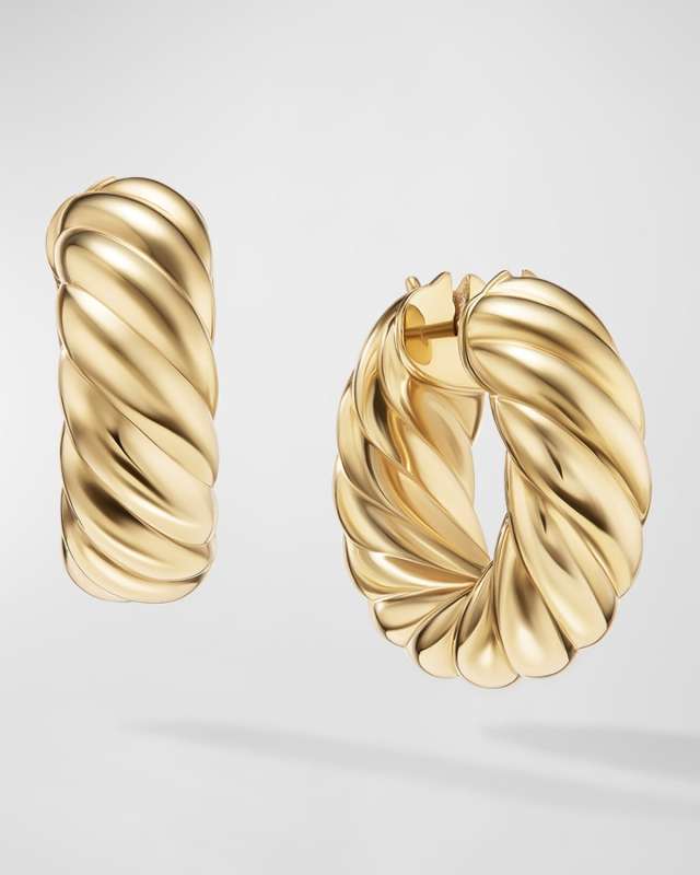 Sculpted Cable Hoop Earrings in 18K Gold, 9mm, 1"L