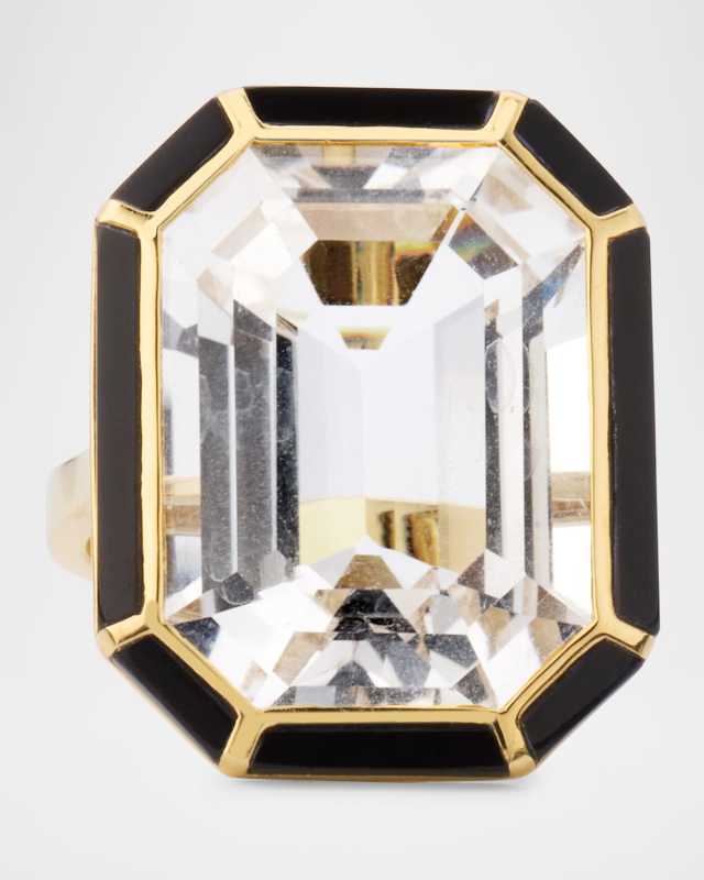 18K Yellow Gold Emerald-Cut Rock Crystal and Onyx Statement Ring