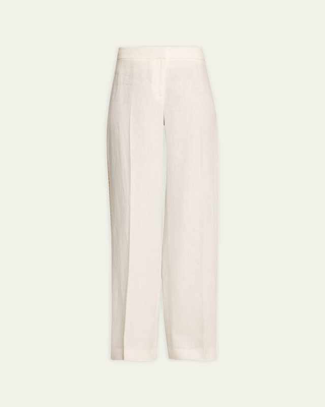 Sullivan Straight-Leg Crochet-Trim Pants