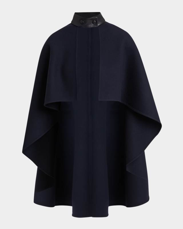 Leather Strap Double Face Wool Cape