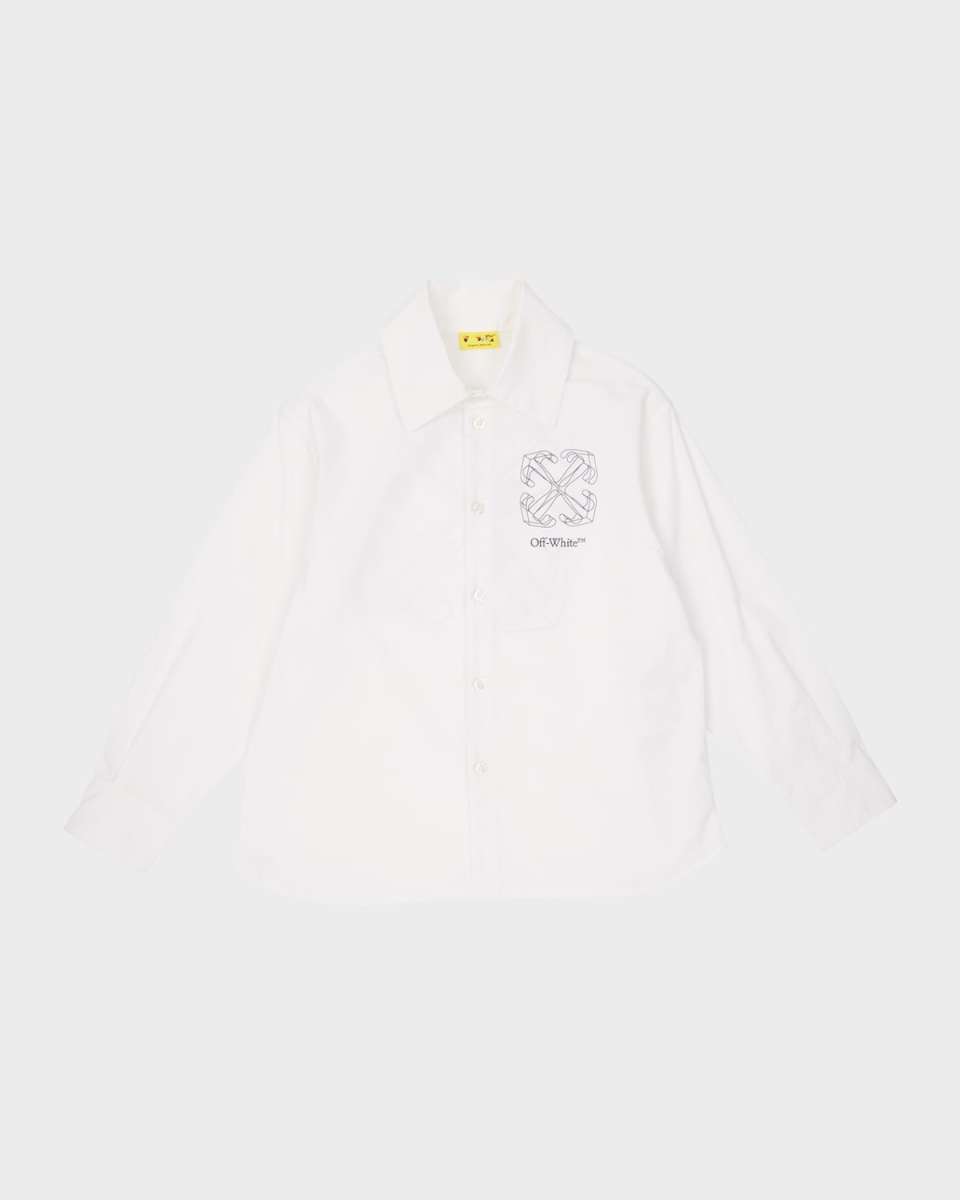 Boy's 3D Logo-Print Arrow Graphic Button Down Shirt, Size 4-12