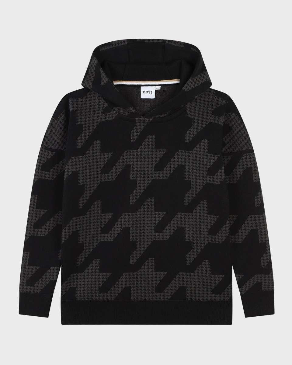 Boy's Houndstooth-Print Hoodie, Size 14-16