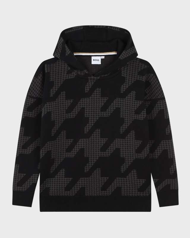Boy's Houndstooth-Print Hoodie, Size 14-16