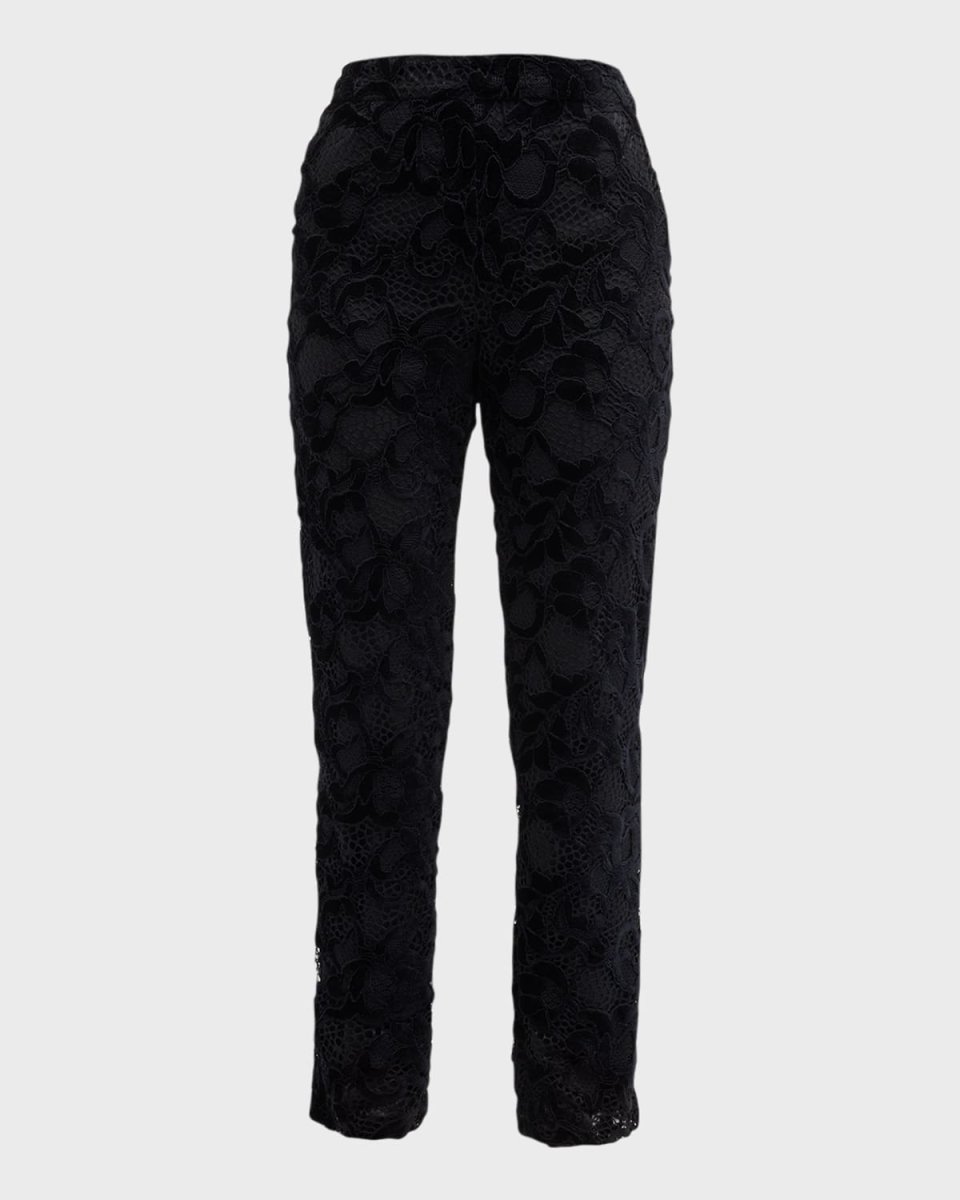 Mid-Rise Straight-Leg Corded Lace Pants