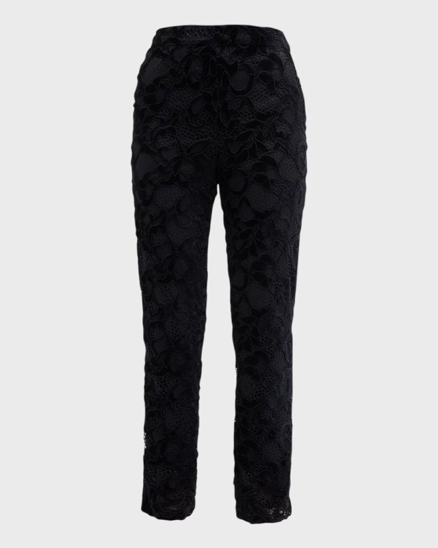 Mid-Rise Straight-Leg Corded Lace Pants