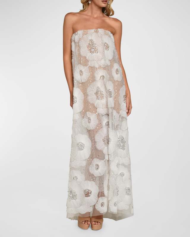 Margot Strapless Beaded Floral Tulle Gown