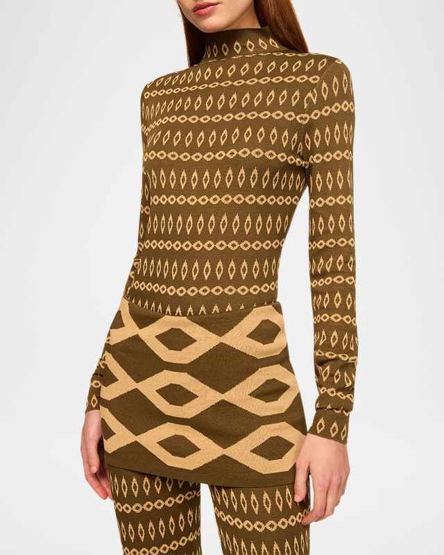 River Mock-Neck Printed Long-Sleeve Top