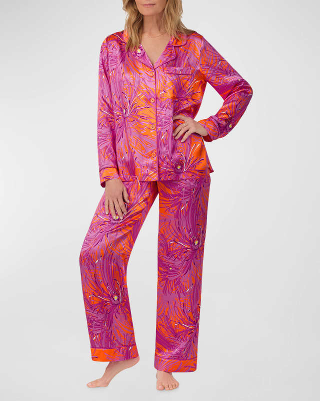 Floral-Print Silk Satin Pajama Set